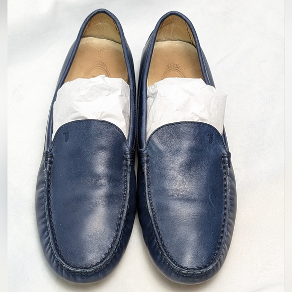 GUC Tod's Women's Dark Blue In Leather Heeled Loafers Size 10 Made In Italy - Picture 5 of 16